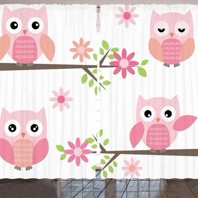 Immagine prodotto di Tenda ARANDE Gufo, graziosi gufetti che ondeggiano nel fantasioso motivo femminile della stampa floreale primaverile, 280 x 245 cm, verde bianco rosa