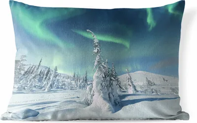 Produktbild von MuchoWow® Outdoor Kissen - Nordlicht - Schnee - Landschaft - Winter - Höhle - 50x30 cm - Wetterfest - Lounge Kissen - Sofa kissen - Wohnzimmer Dekoration