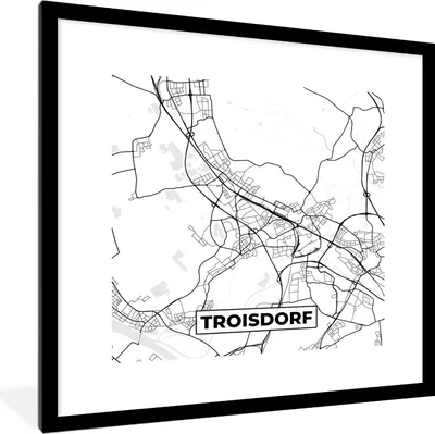 Produktbild von MuchoWow® Gerahmtes Poster Troisdorf - Karte - Stadtplan 40x40 cm - Poster mit Schwarzem Bilderrahmen Wandposter Rahmen Foto Bilder - Poster - Plakat im Rahmen