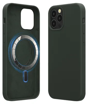 Produktbild von kwmobile Hülle kompatibel mit Apple iPhone 12 / iPhone 12 Pro Hülle - magnetisches Silikon Case kompatibel mit MagSafe - Cover gummiert Dunkelgrün