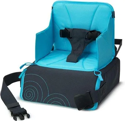 Produktbild von Reise-Kindersitz mit Unterfach und Gurteinheit - Einsetzbarer Transportbeutel für Essen unterwegs - Reinigungsfähig - für Kinder bis 15 kg - Blau/Grün