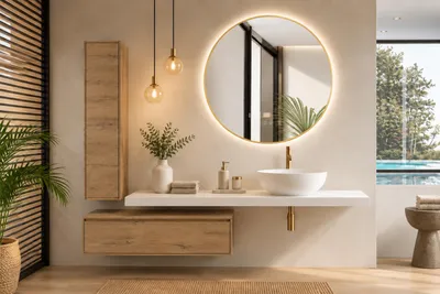 ORIGEN BATH MALLORCA Badmöbel-Set mit Aufsatzwaschbecken und Hochschrank, 120x46 cm, Estepa