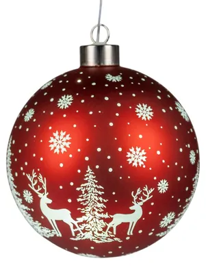 Produktbild von formano LED Hängekugel 12 cm Winter-Rot mit Timer 6h/18h Weihnachtsdeko