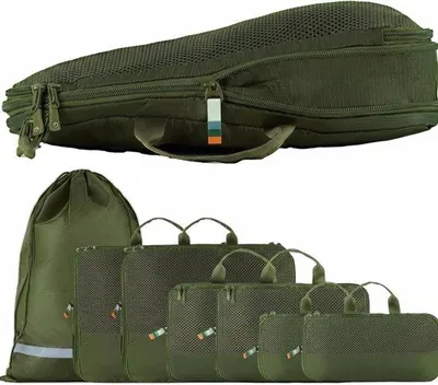 Produktbild von Famanu Packing Cubes Set für Reisen - platzsparende Kofferorganizer für Kleidung - bosgrün - 7-teilig