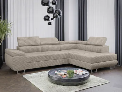 Zdjęcie produktu dla Sofa Zestaw wypoczynkowy Zestaw wypoczynkowy ALMA L w tkaninie sztruksowej z funkcją spania i pojemnikiem na pościel Część dzienna Kanapa Narożnik tapicerowany Zestaw wypoczynkowy tapicerowany