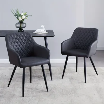 Image de Ensemble de fauteuils de salon - Fauteuil - Chaise de salle à manger - Chaise de bureau - Similicuir gris foncé - Pieds en métal