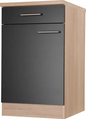 Produktbild von Unterschrank Küchenschrank Schublade 50 cm Eiche Sägerau Schwarz Merle Respekta
