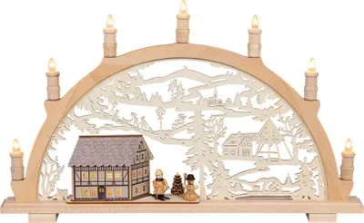 Produktbild von Lichterbogen Fachwerkhaus mit Winterkinder, 7flammig BxHxT 66x39x6cm NEU