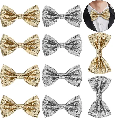 Produktbild von Herren Glitzer Fliege 10er Set – Verstellbare Glanzfliegen für Hochzeit, Party, Karneval, Fasching, Modeaccessoire
