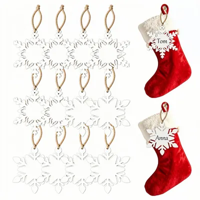 Holz-Schneeflocken, 12 Stück, 2 Designs, mit Juteschnur, Weihnachtsdeko