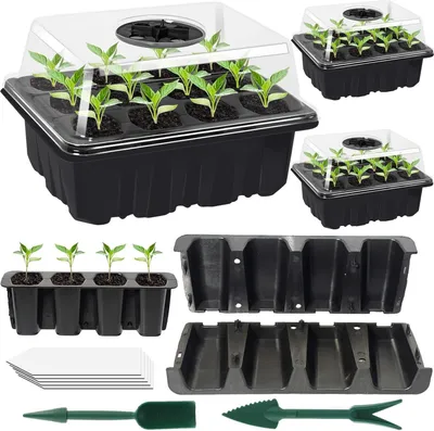 Produktbild von Anzuchtkasten, 3 Stück, 36 Zellen, wiederverwendbare Anzuchttrays, für Innenbereich