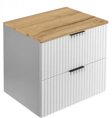 Zdjęcie produktu dla Szafka Łazienkowa Wisząca Pod Umywalkę Flisan 60X46 Cm Z Blatem Biały Dąb