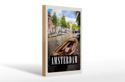 Produktbild von Holzschild Reise 20x30cm Amsterdam Reiseziel Boot Holland