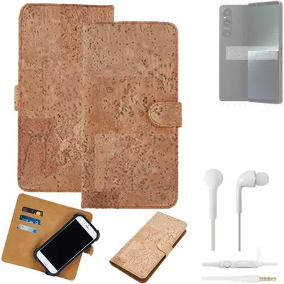 Produktbild von K-S-Trade Hülle kompatibel mit Sony Xperia 1 V + in ear Kopfhörer Kork Handyhülle Cover  Schutzhülle TPU Case Bumper in Hellbraun, (1x)