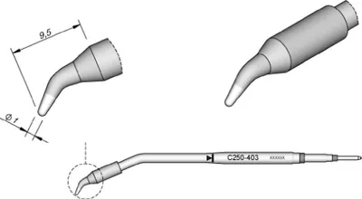 Obrázek produktu pro JBC pájecí hrot řady C250, kulatý tvar, C250403/Ø 1,0 mm, zahnutý C250403
