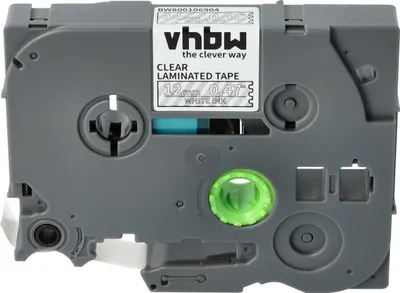 Produktbild von vhbw Schriftband-Kassette kompatibel mit Brother PT H101C, H101GB, H107B, H101, H101TB, H105, H105VP Etiketten-Drucker 8m x 12mm Weiß auf Transparent
