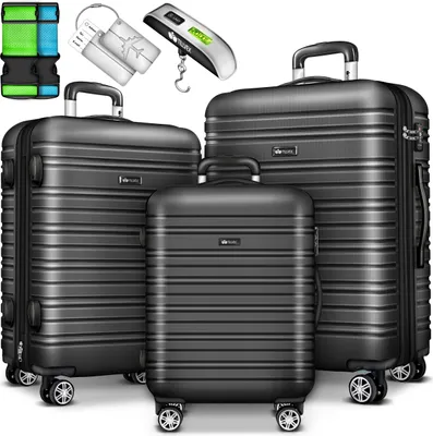 Produktbild von tillvex® Reisekoffer Set 3 tlg. Grau Koffer Hartschale Trolley Kofferset Tasche M-L-XL
