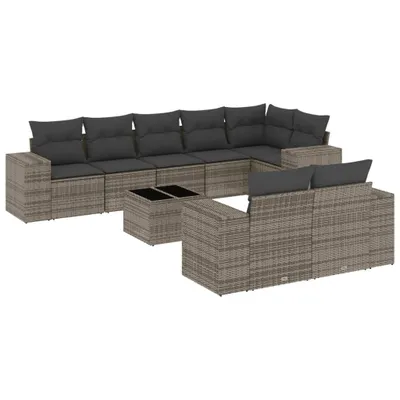 Produktbild von vidaXL 9-tlg. Garten-Sofagarnitur mit Kissen Grau Poly Rattan