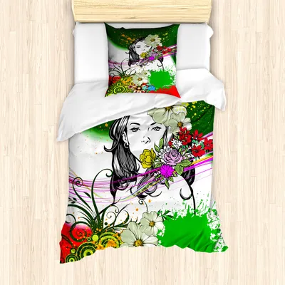 Produktbild von ABAKUHAUS Blumen Mantele, Tropische Blumen-Spiralen, Milbensicher Allergiker geeignet mit Kissenbezügen, 135 cm x 200 cm - 80 x 80 cm, Mehrfarbig