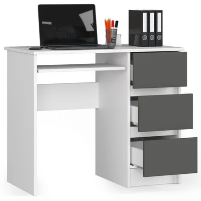 Produktbild von Schreibtisch 90cm mit 3 Schubladen und Tastaturauszug Computertisch Arbeitstisch