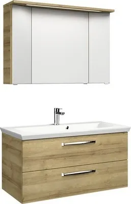 Produktbild von Pelipal Badmöbel-Set Kumba BxHxT 110 x 200 x 51 cm Frontfarbe eiche riviera mit Mineralguss-Waschtisch weiß 99.107022147