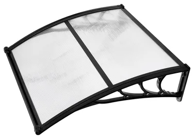 Image de Auvents pour entrée de porte, 96,5 x 101,6 cm, auvents d'extérieur pour fenêtre de porte d'entrée avec système de drainage et support en ABS, protection contre la pluie, la neige et le soleil, auvent en polycarbonate pour porte de véranda ou terrasse, transparent