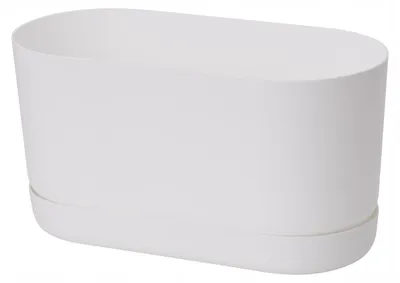 Produktbild von Satina 27 Länglicher Blumentopf mit Untersetzer | Weiß