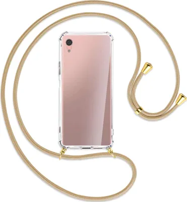 Produktbild von Handykette Backcover-Schutzhülle mit Band (Metall goldfarben) für Sony Xperia XA1 Plus - caramel