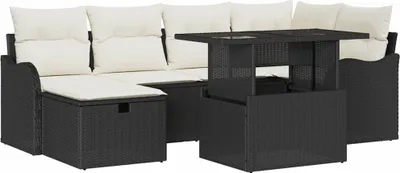 Obrázok produktu pre vidaXL Záhradná sedacia súprava s vankúšmi 7 ks Black Poly Rattan