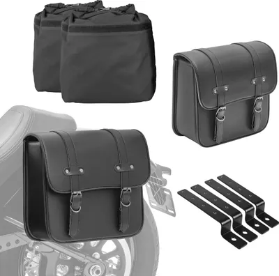 Image de Set 2x sacoche de selle avec poche intérieure pour chopper et cruiser + selle de maintien