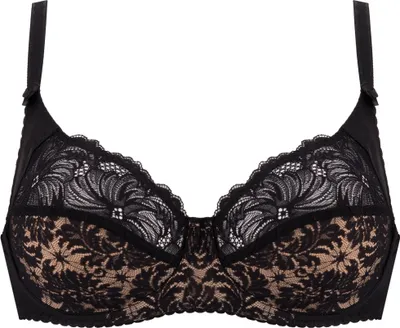 Produktbild von GAIA Damen Büstenhalter Chantal – Soft BH mit Spitze – Hochgeschlossene Cups – Seitliche Stäbchen im Unterbrustband – Bequemer Alltags-BH – EU Schwarzer Ajour B90