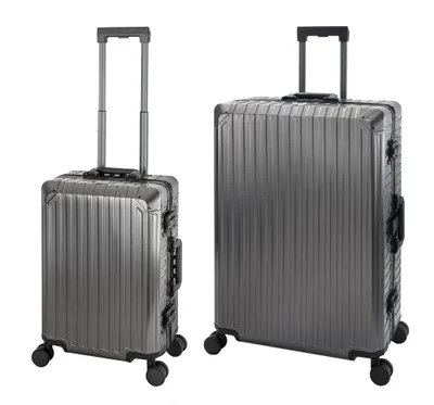 Produktbild von Aluminium Reisekoffer Gepäck-Set, Travelhouse® Tokyo, Trolley mit 4 Rollen, Aluminium Hartschale - Reisekoffer S+XL - Grau