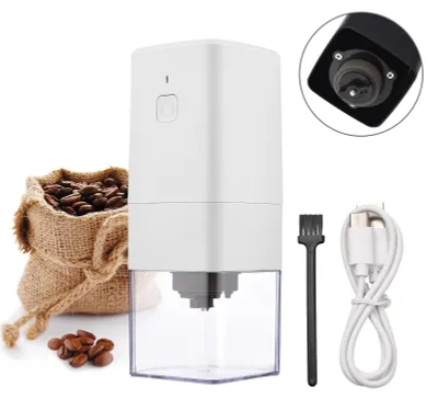 Obrázek produktu pro Přenosný elektrický mini mlýnek na kávu s nastavitelným hrubým a jemným mletím a odnímatelnou komorou pro domácnost, cestování, kancelář, kavárnu