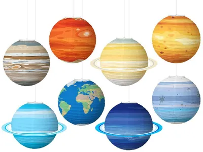 8 Papierlaternen Planeten, Sonnensystem-Deko 30 cm