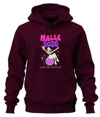 Produktbild von Malle 2026 Wir sind wieder da Mallorca Party Ballermann Hoodie Kapuzenpullover, Burgundy, M