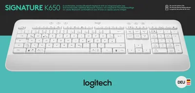 Produktbild von Logitech Signature K650, Volle Größe (100%), Kabellos, Bluetooth, Membran Key Switch, QWERTZ, Weiß