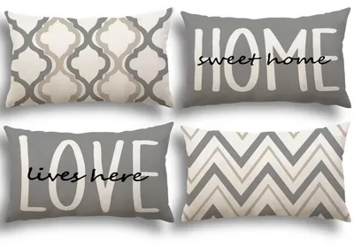 Immagine prodotto di Coperte per cuscini 30x50 cm, set di 4, in lino, con motivi geometrici, grigio chiaro