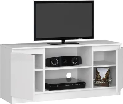 Produktbild von Akord Tv-Lowboard 2 Türen 1 Regalboden Weiß/Weiß Hochglanz 120X40X55 Cm