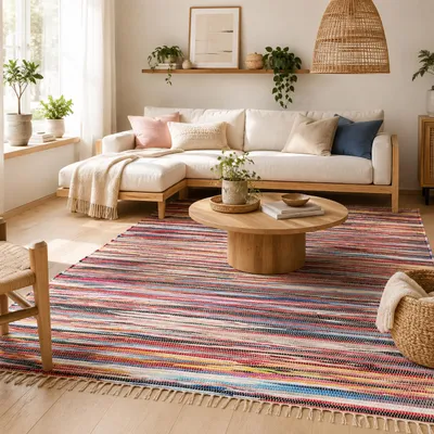 Produktbild von Baumwolle Natur Teppich Jolly Baumwolle Multi, Größe:70x250 cm, KI-generiertes Bild