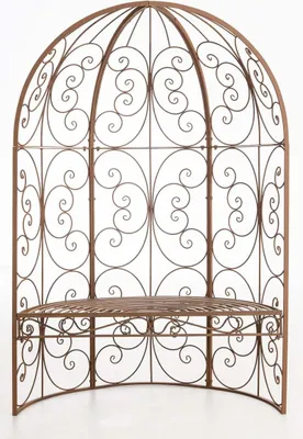 Immagine prodotto di Romantico mezzo gazebo con panca - Gazebo da giardino - Robusto design in ferro | Colore: marrone antico