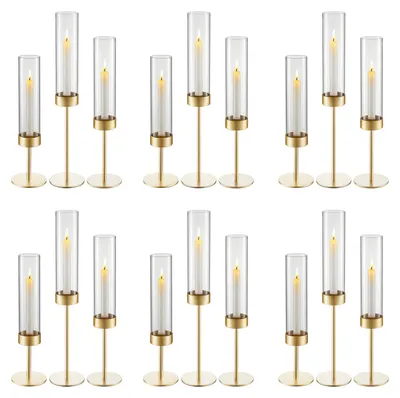 Image de Lot de 18 cylindres en verre pour bougies VEVOR, photophores « Hurricane » 100 x 475 mm, verres à bougie sans fond avec support métallique, photophores résistants au vent pour mariages, Noël, fêtes et décorations de table