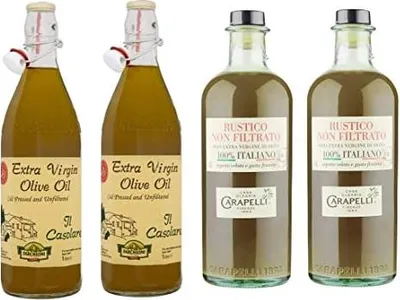 Produktbild von Testpaket Olio Extra Vergine di Oliva Farchioni Il Casolare - Carapelli Non Filtrato Italienisches Extra Natives Olivenöl (4x1Lt) Küchenöl Öl Speiseöl