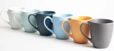 Zdjęcie produktu dla Zestaw dużych ceramicznych kubków do kawy, 6 sztuk, kolorowe, z dużymi uchwytami