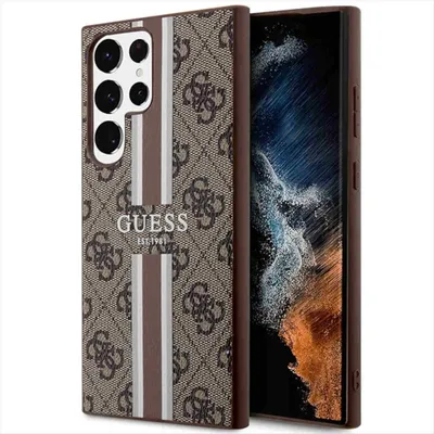 Produktbild von Guess 4G Printed Stripe Collection Hardcase Hülle Cover für Samsung Galaxy S23 Ultra Braun