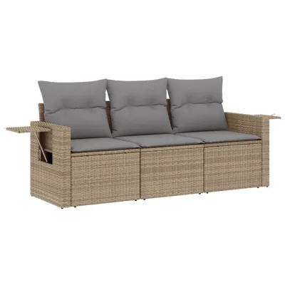 Produktbild von vidaXL 3-tlg. Garten-Sofagarnitur mit Kissen Beige Poly Rattan