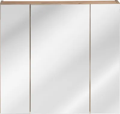 Zdjęcie produktu dla Szafka Łazienkowa Z Lustrem 80 Cm 3 Drzwi Dąb Złoty Wisząca
