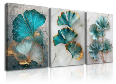 Productafbeelding van Elzusha - Canvas Muurkunst Ginkgobladeren - Set van 3 - 58x40 cm