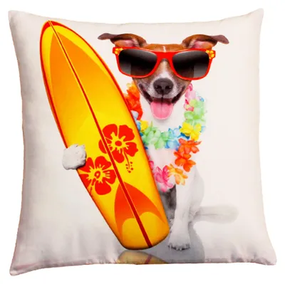Produktbild von Kissenbezug Fotodruck Kissenhülle 30x30 cm Hund surfen Kissenhülle Kopfkissen