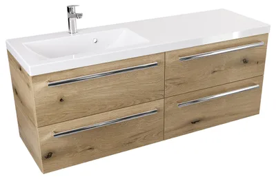 Produktbild von ATHD Wandhängender Waschtischunterschrank mit Waschbecken 120 cm S Links - Evoke Matt Eiche - Chromgriffe
