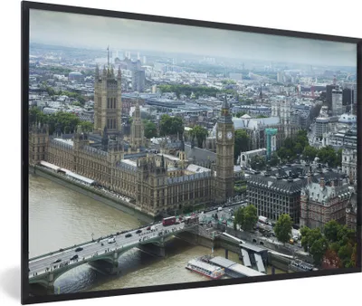Produktbild von MuchoWow® Gerahmtes Poster Luftaufnahme von London und Big Ben 90x60 cm - Poster mit Schwarzem Bilderrahmen Wandposter Rahmen Foto Bilder - Fotorahmen - Foto-Plakat